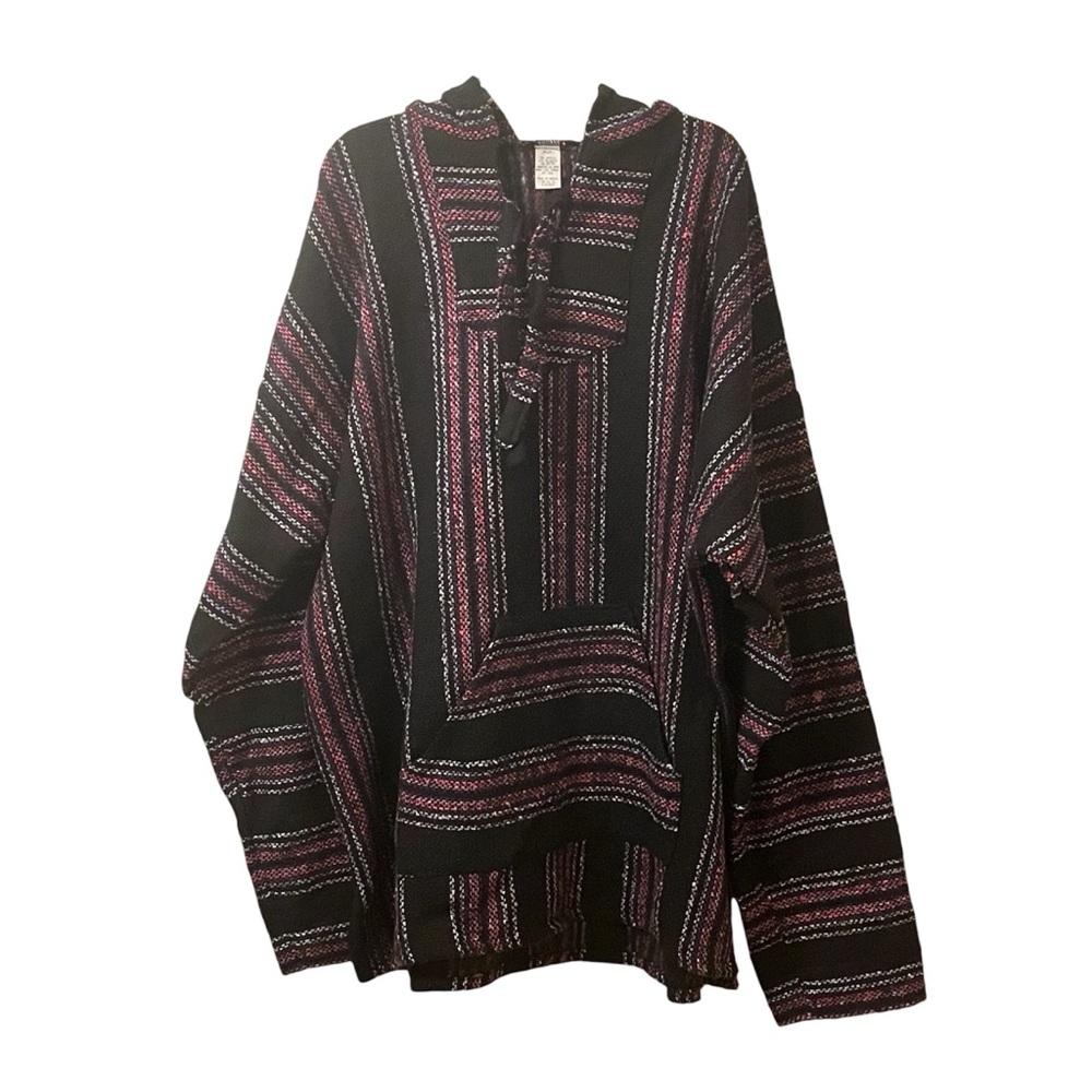 XXL Baja Mexico Kangaroo Drug-Rug Poncho Hoodie Oversized Speckle Black&Pink NWT